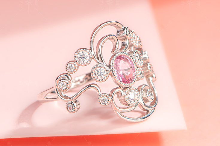 R051绯光涟漪 曲线造型蓝宝石戒指