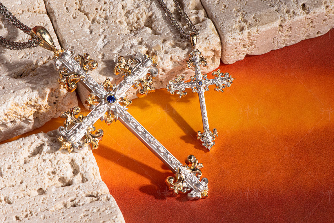 N562鸢尾十字 蓝宝石925银吊坠